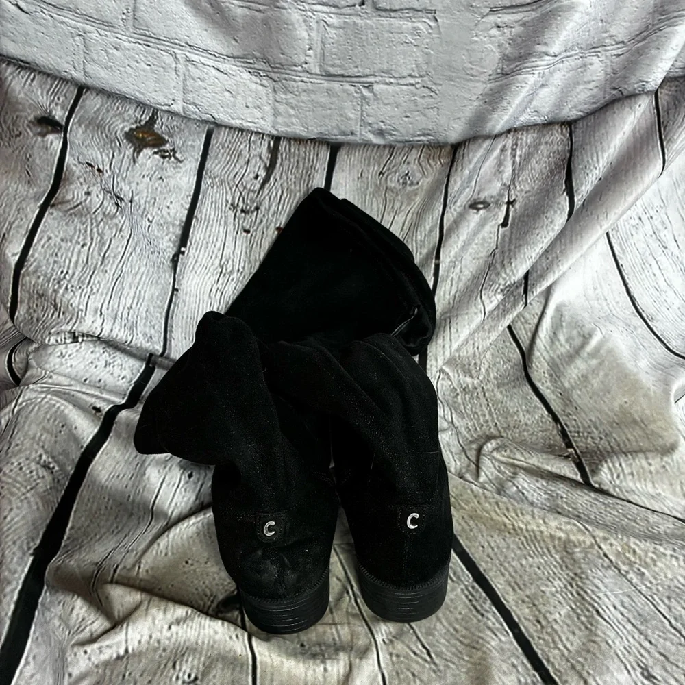 Circus by Sam Edelman Black OTK Faux Suede Pull On Zip Black Round Toe Boots Sz8